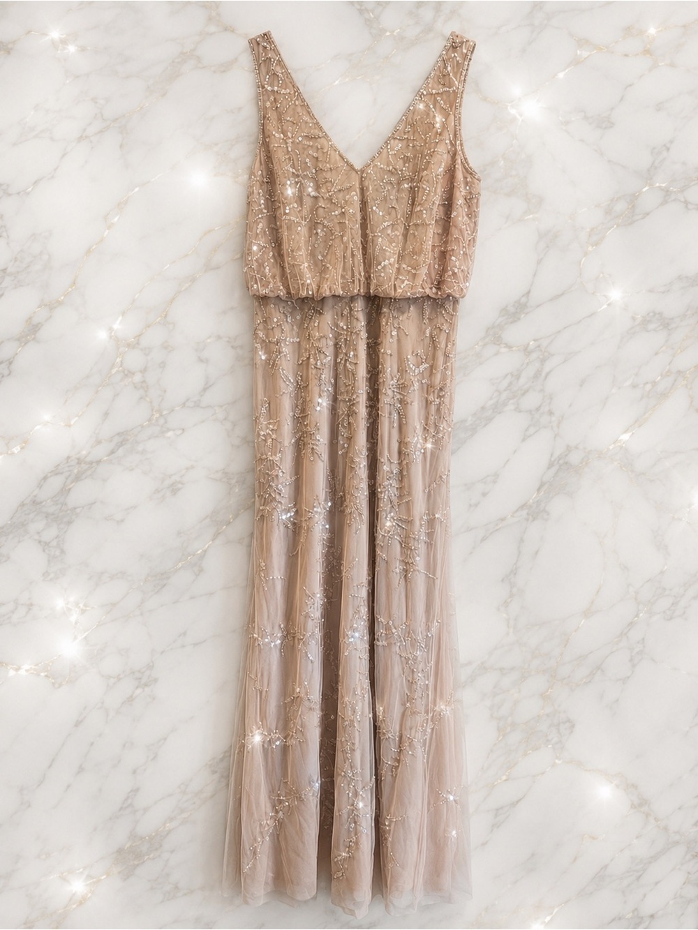 New Adrianna Papell Long Beaded Dress, Blush, Size 8 (New With Tags)